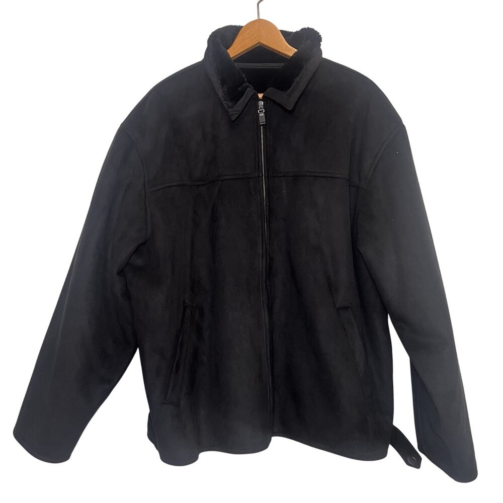 Murano Jacket Men’s Size XL Black Faux Suede Faux Fur Lined Zip Fur Collar Coat